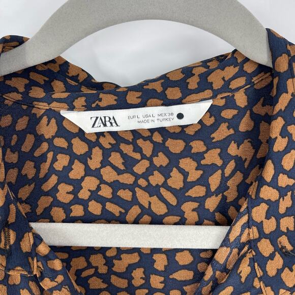 Zara Black Flowy Blouse Large Collared Button Down - Picture 3 of 4